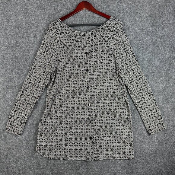 J Jill Top Womens Large Wearever Collection Back Button Up Long Sleeve Floral - Picture 7 of 9